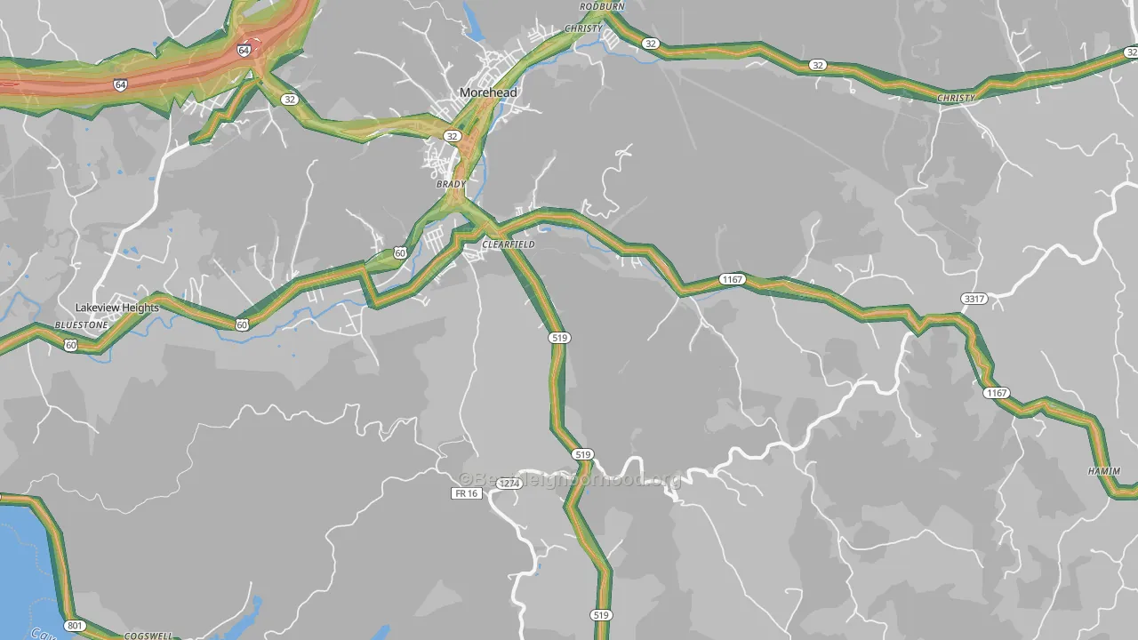Clearfield, KY Map of Noise Levels in Clearfield