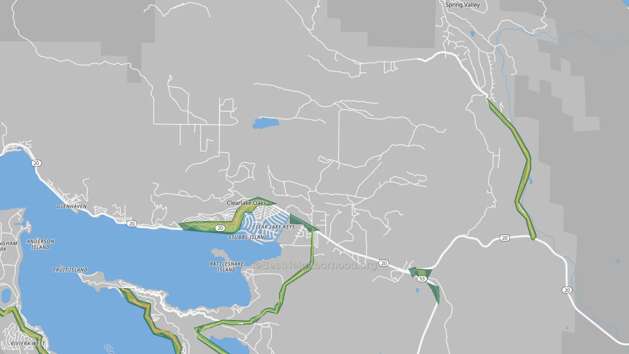 Clearlake Oaks, CA Map of Noise Levels in Clearlake Oaks
