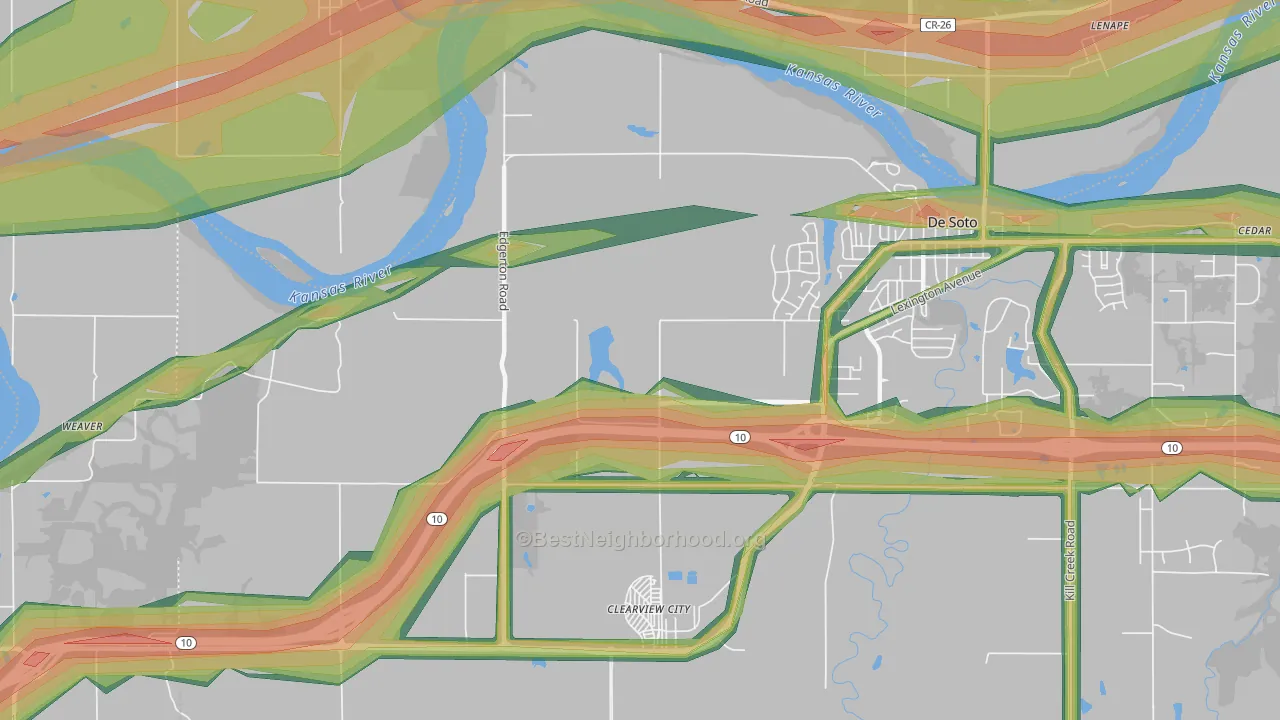 Clearview City, KS Map of Noise Levels in Clearview City