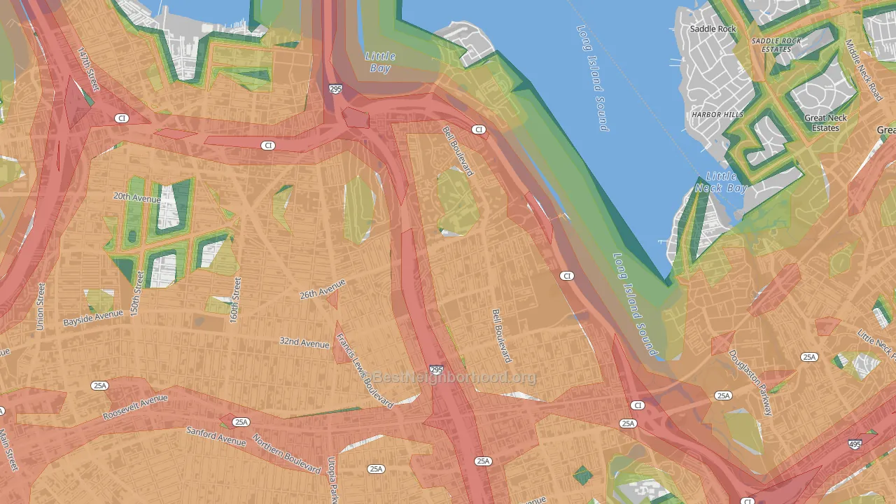 Clearview, Queens, NY Map of Noise Levels in Clearview