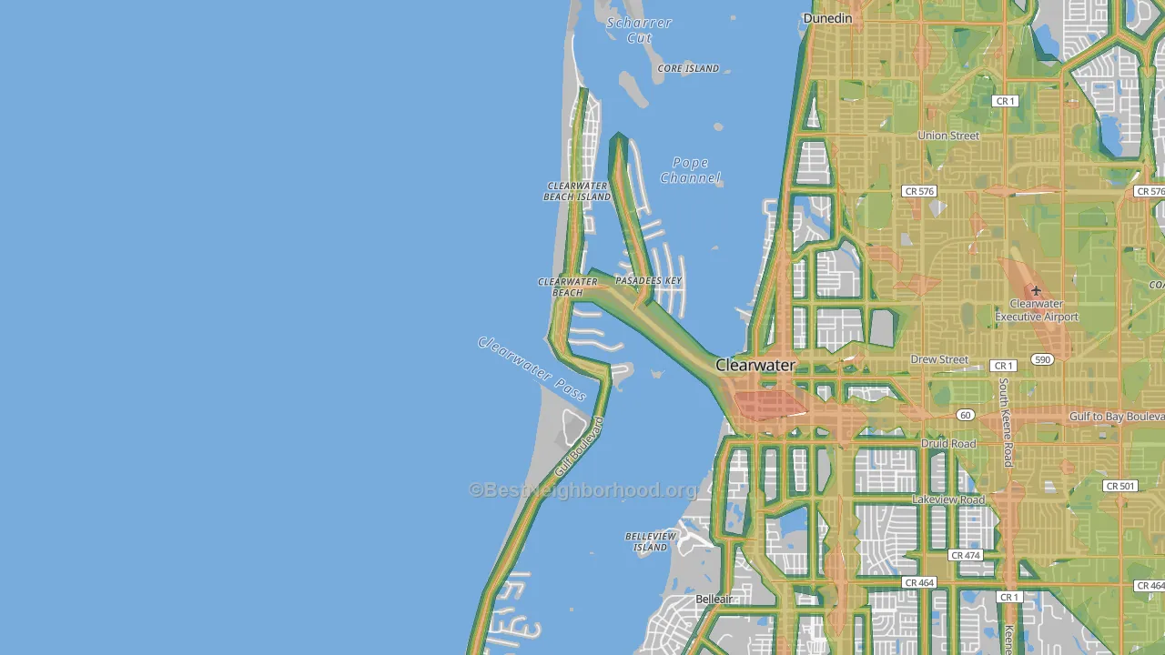 Clearwater Beach, FL Map of Noise Levels in Clearwater Beach
