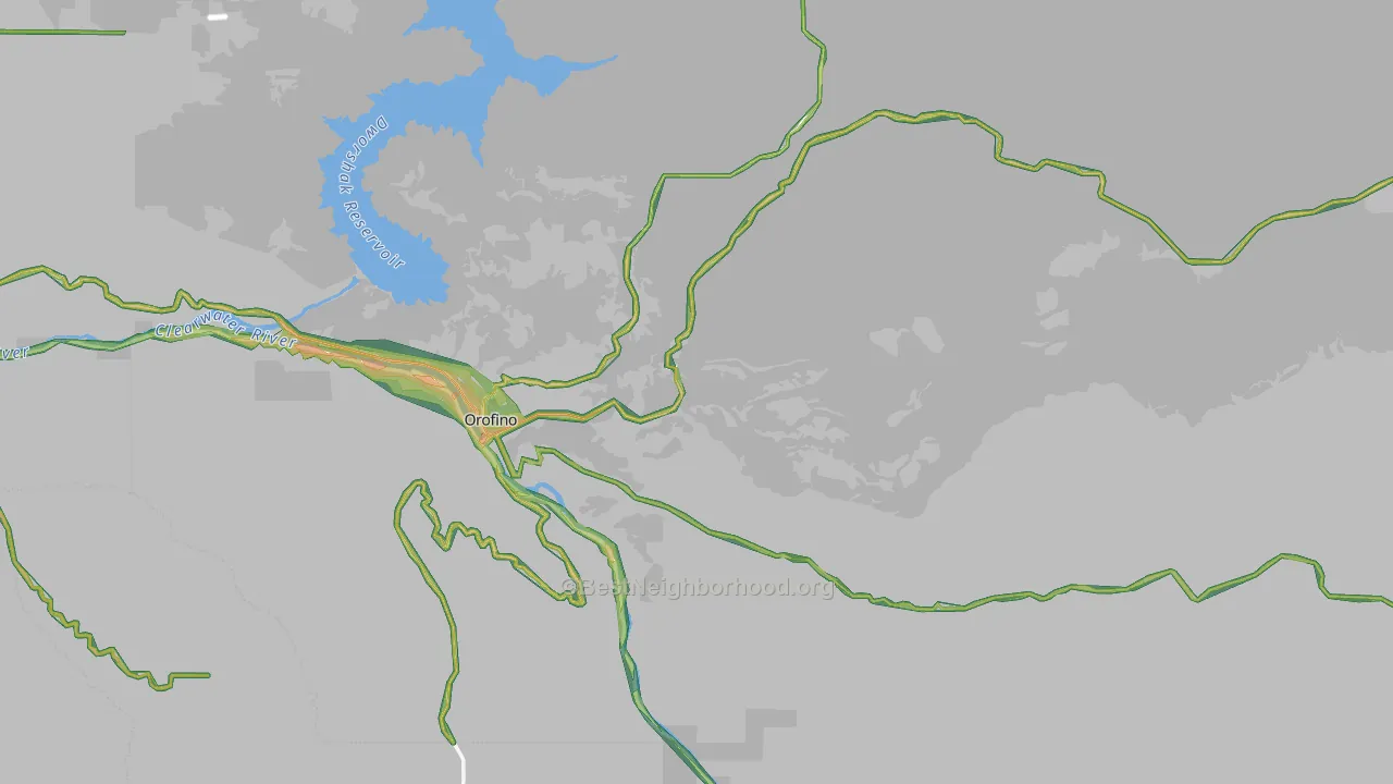 Clearwater County, ID Map of Noise Levels in Clearwater County