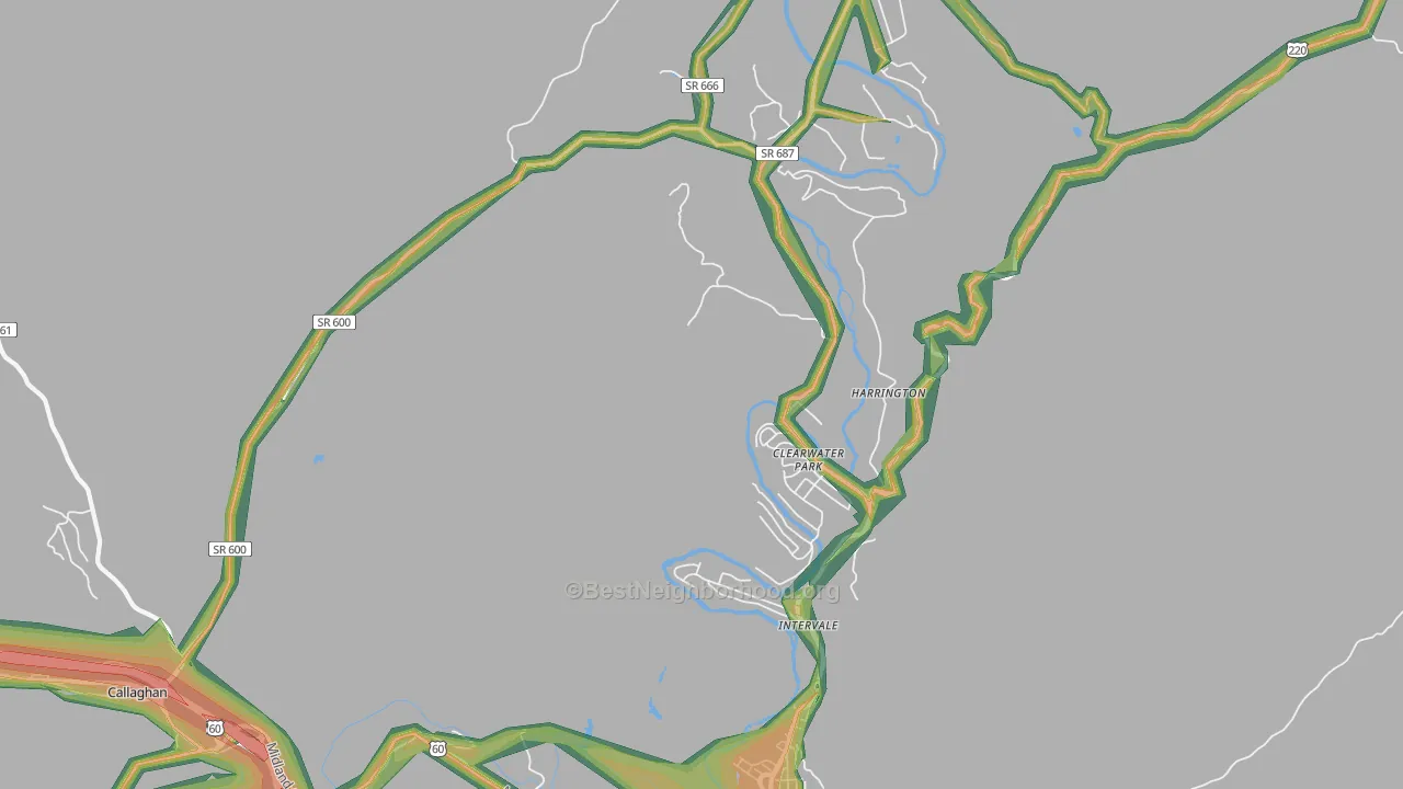 Clearwater Park, VA Map of Noise Levels in Clearwater Park