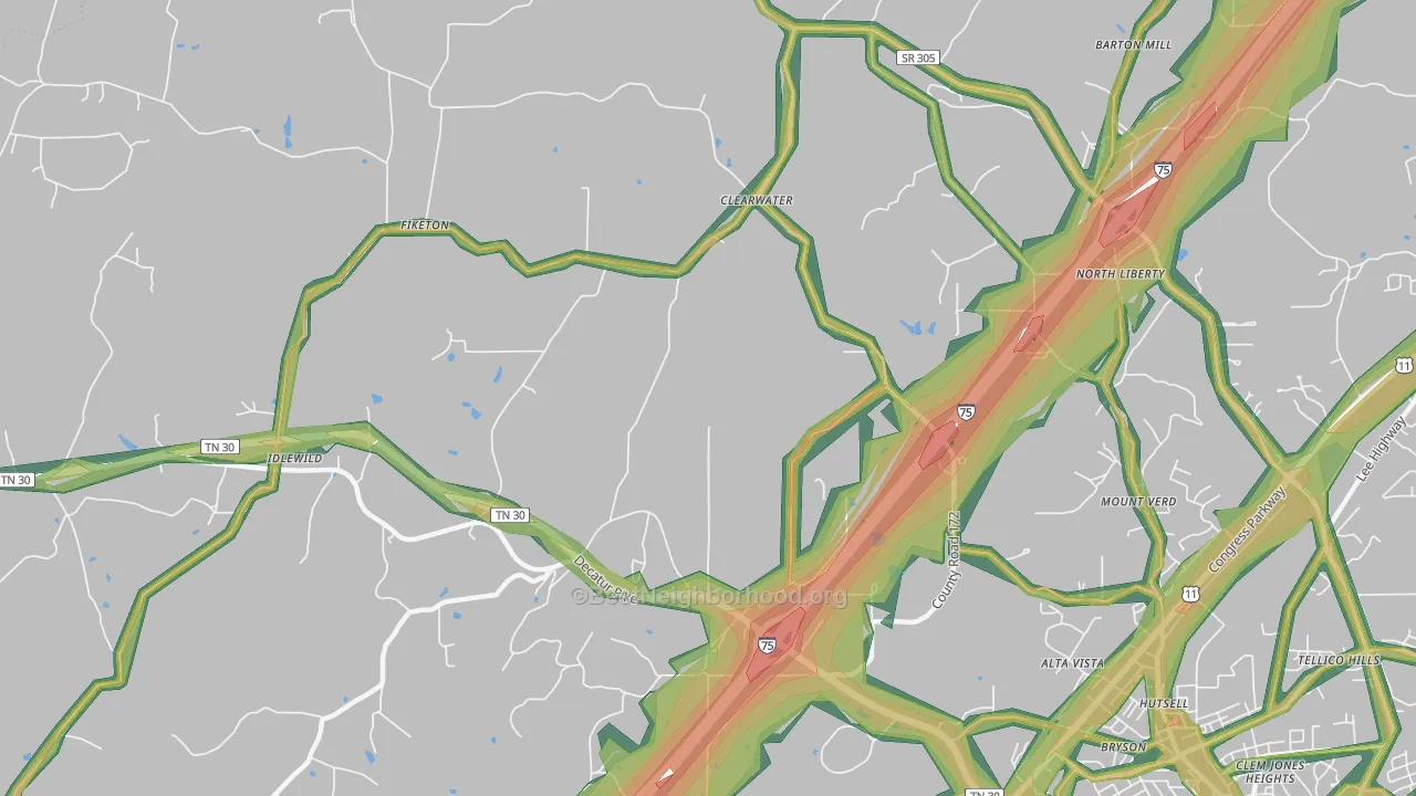 Clearwater, TN Map of Noise Levels in Clearwater