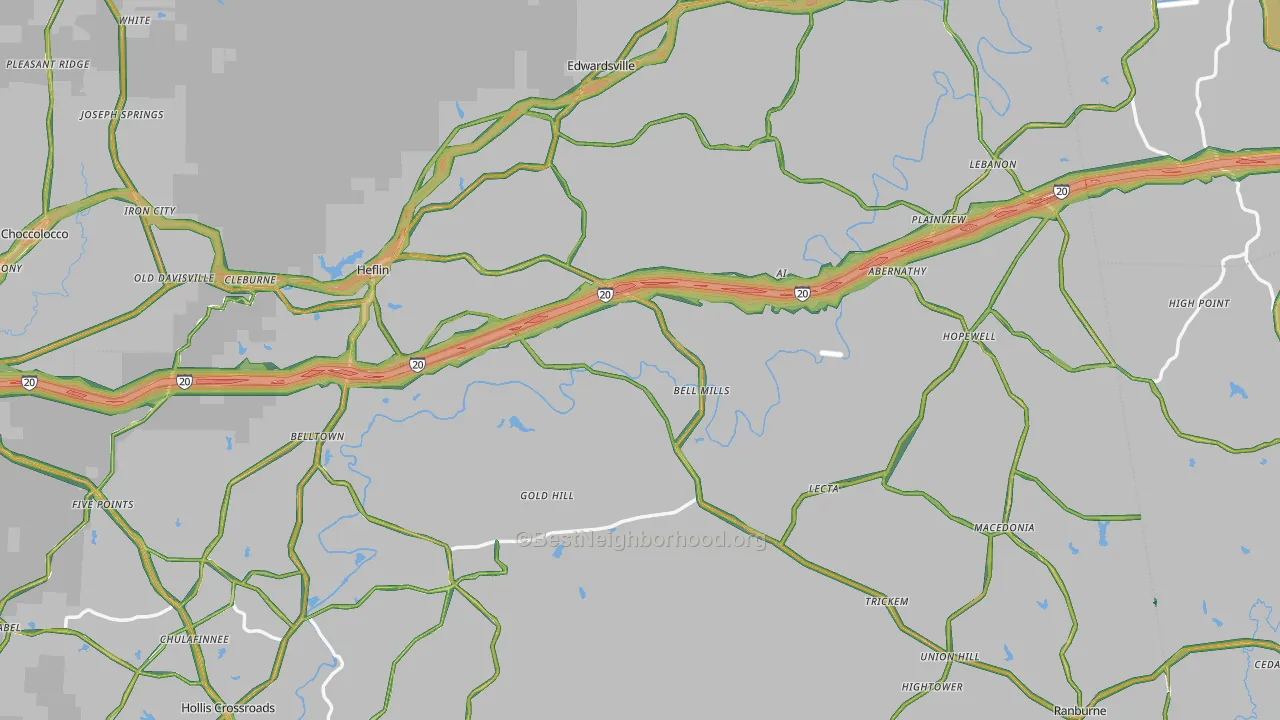 Cleburne County, AL Map of Noise Levels in Cleburne County