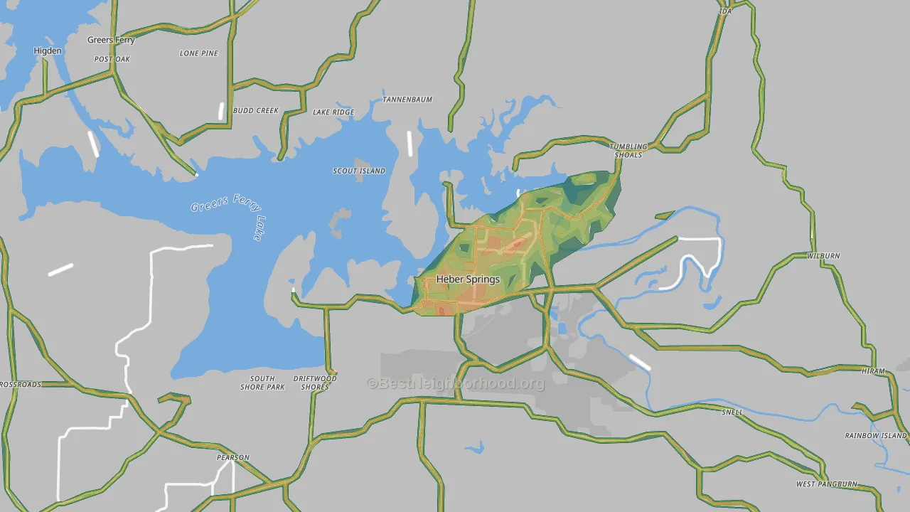 Cleburne County, AR Map of Noise Levels in Cleburne County
