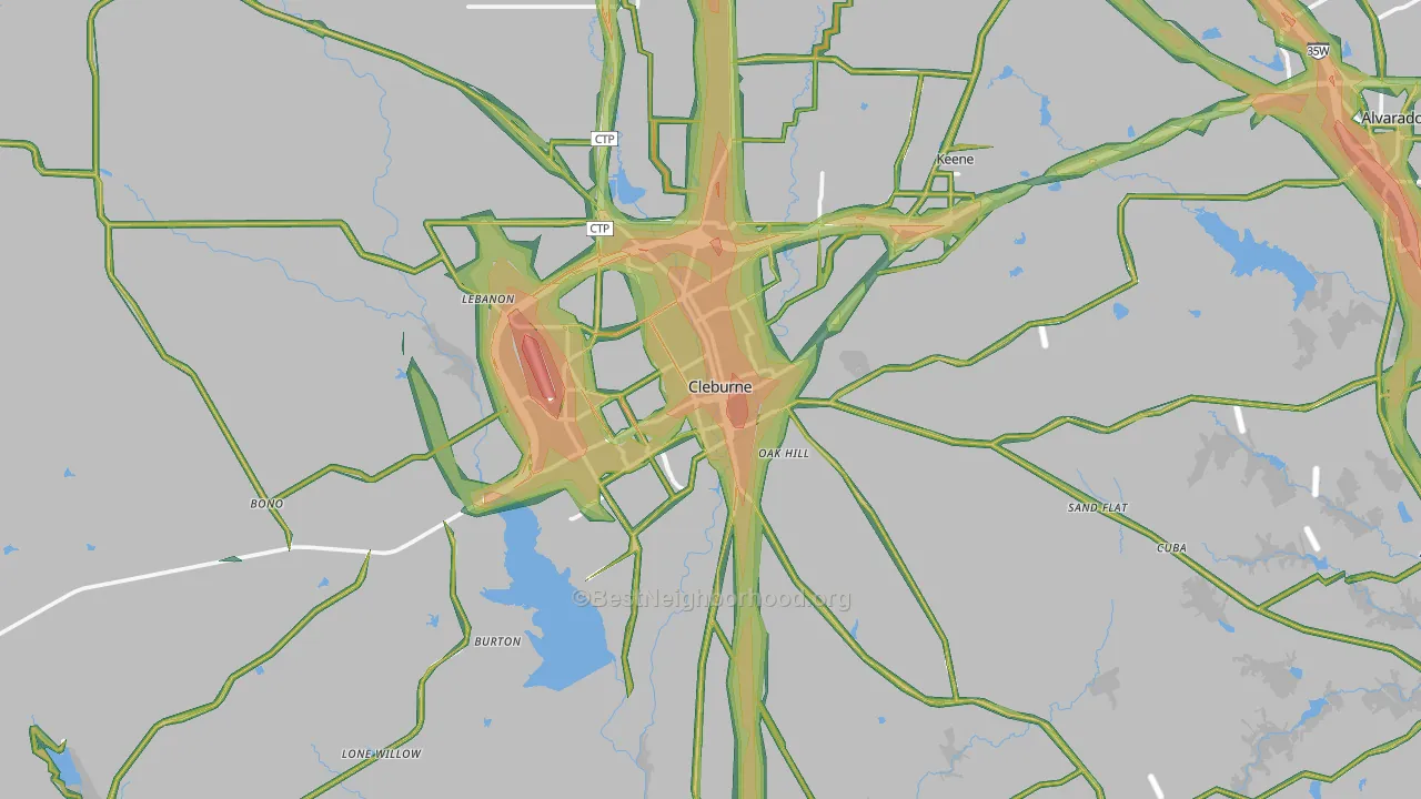 Cleburne, TX Map of Noise Levels in Cleburne