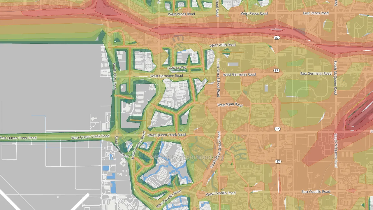 Clemente Ranch, Chandler, AZ Map of Noise Levels in Clemente Ranch