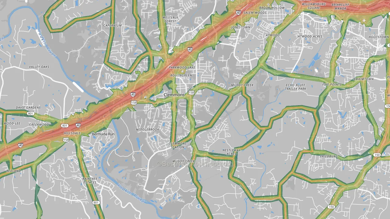Clemmons, NC Map of Noise Levels in Clemmons
