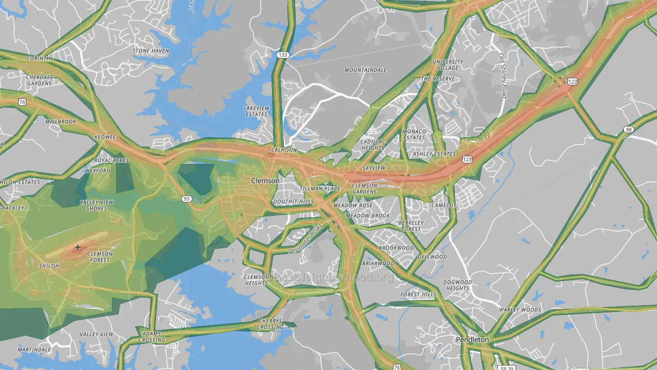 Clemson, SC Map of Noise Levels in Clemson
