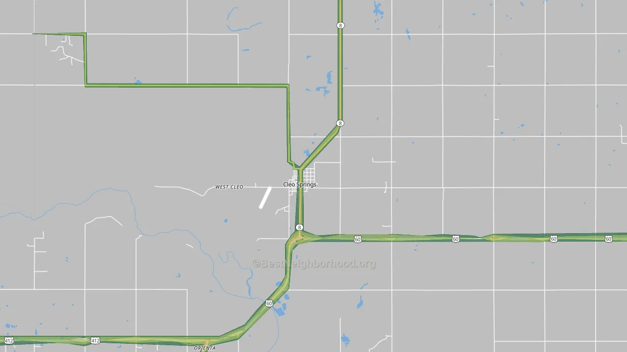 Cleo Springs, OK Map of Noise Levels in Cleo Springs