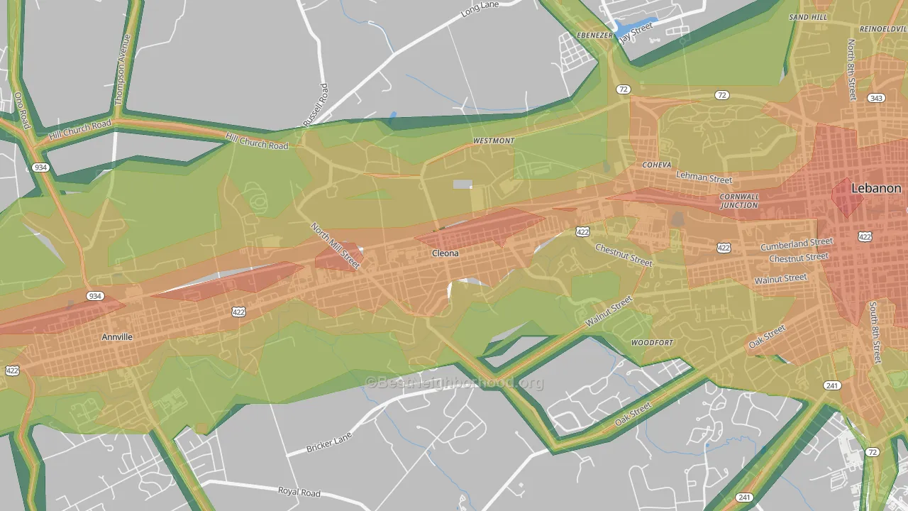 Cleona, PA Map of Noise Levels in Cleona