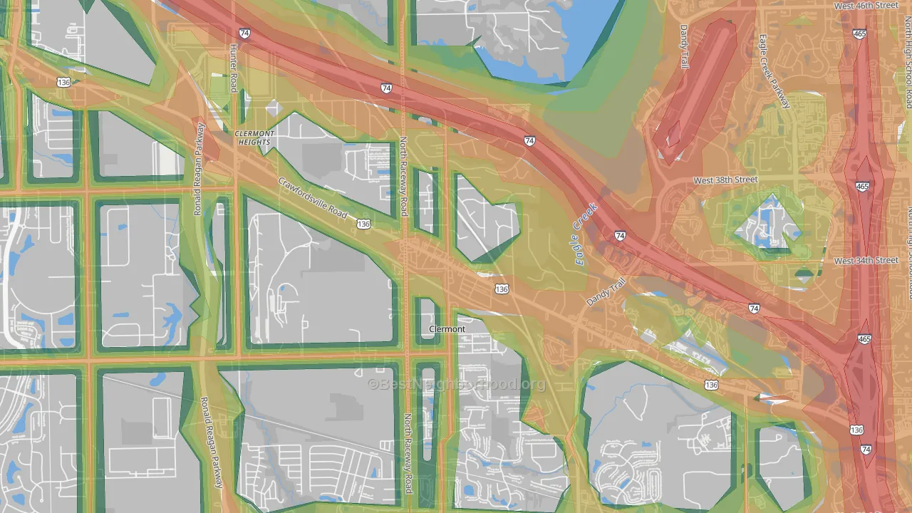 Clermont, IN Map of Noise Levels in Clermont