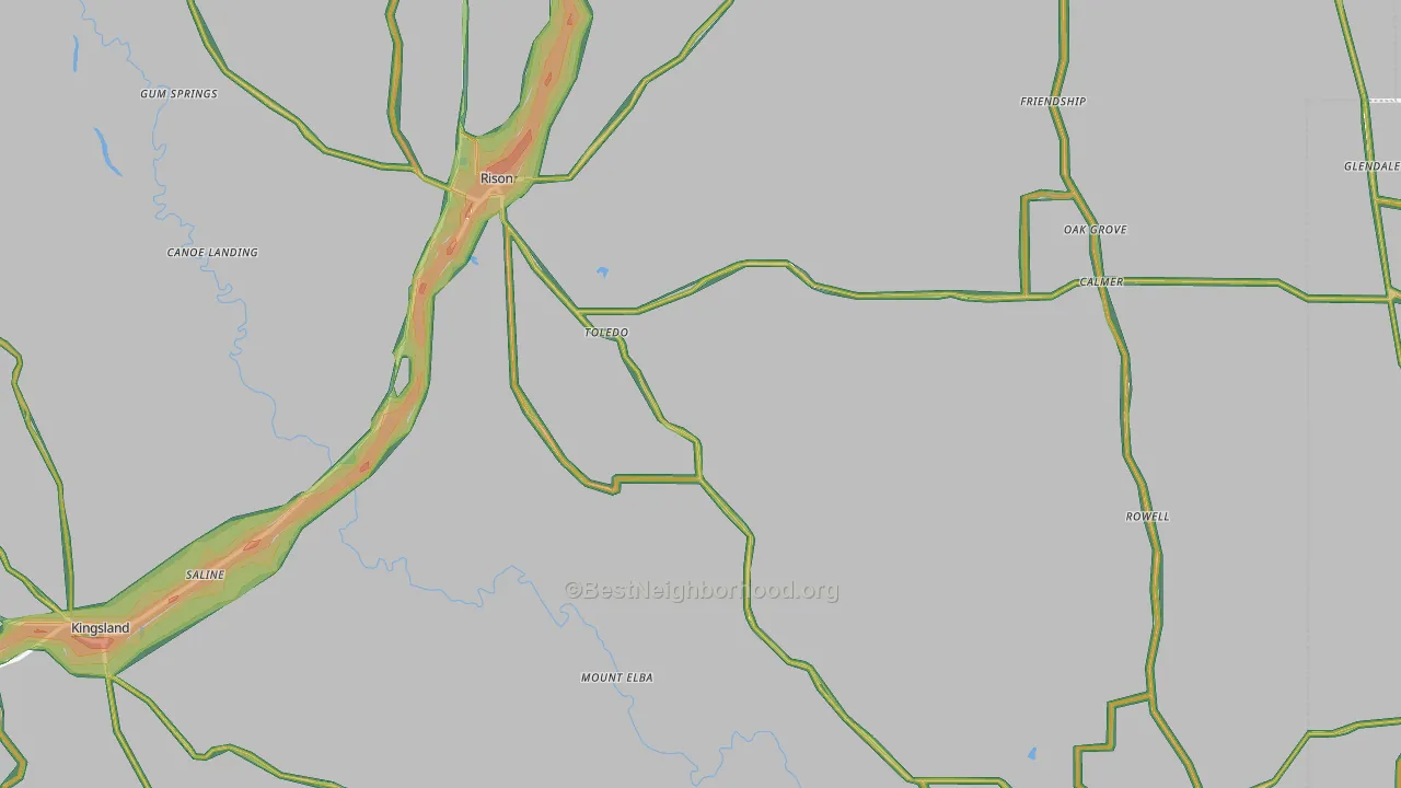Cleveland County, AR Map of Noise Levels in Cleveland County
