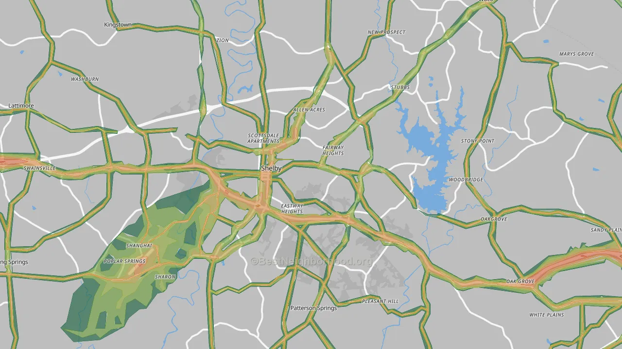 Cleveland County, NC Map of Noise Levels in Cleveland County