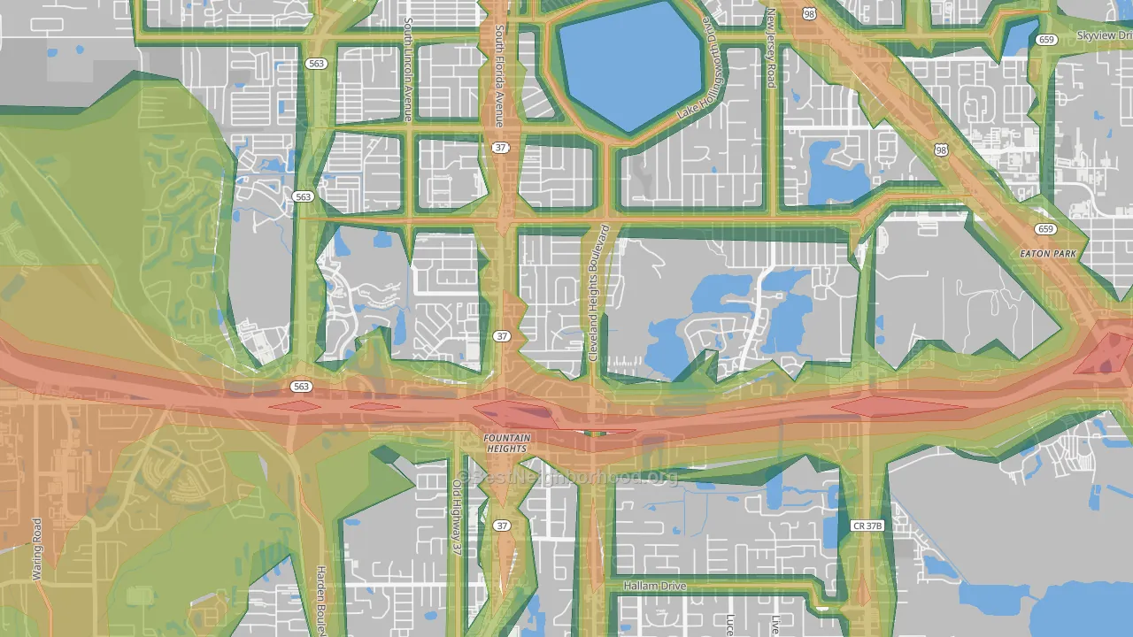 Cleveland Heights, Lakeland, FL Map of Noise Levels in Cleveland Heights