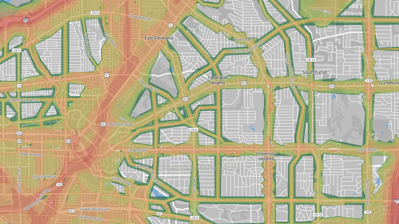 Cleveland Heights, OH Map of Noise Levels in Cleveland Heights