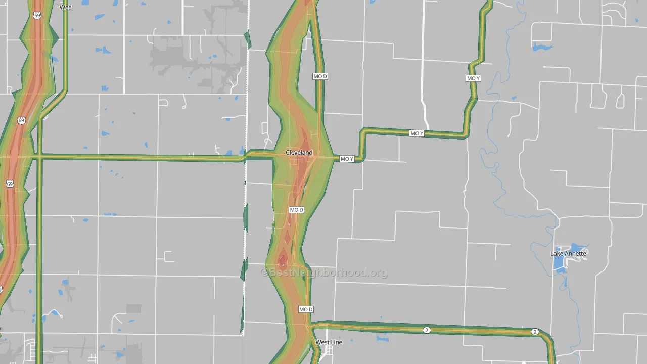 Cleveland, MO Map of Noise Levels in Cleveland
