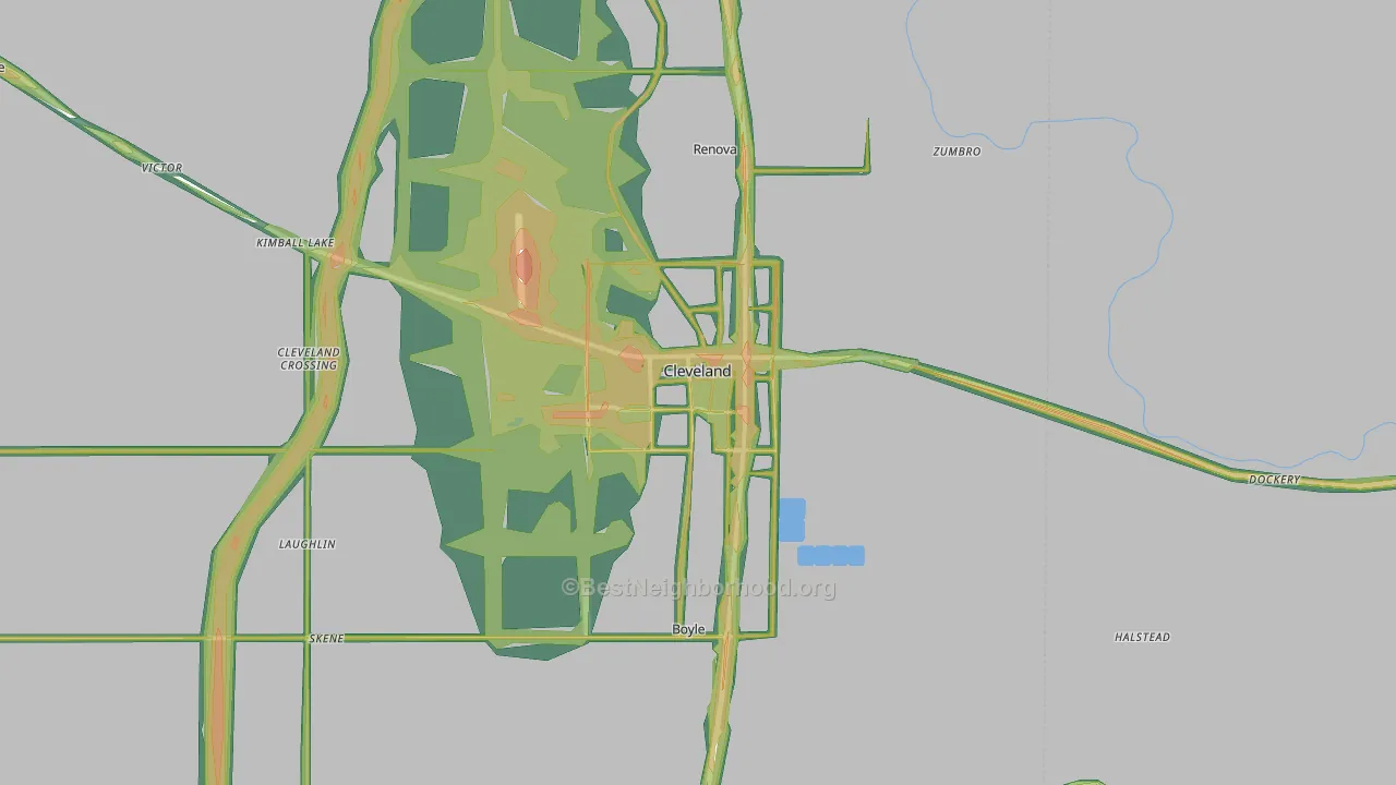 Cleveland, MS Map of Noise Levels in Cleveland