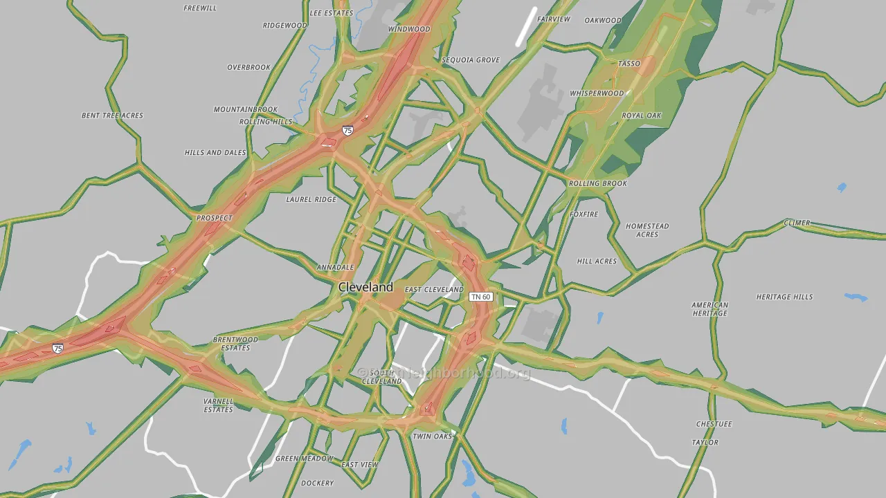 Cleveland, TN Map of Noise Levels in Cleveland