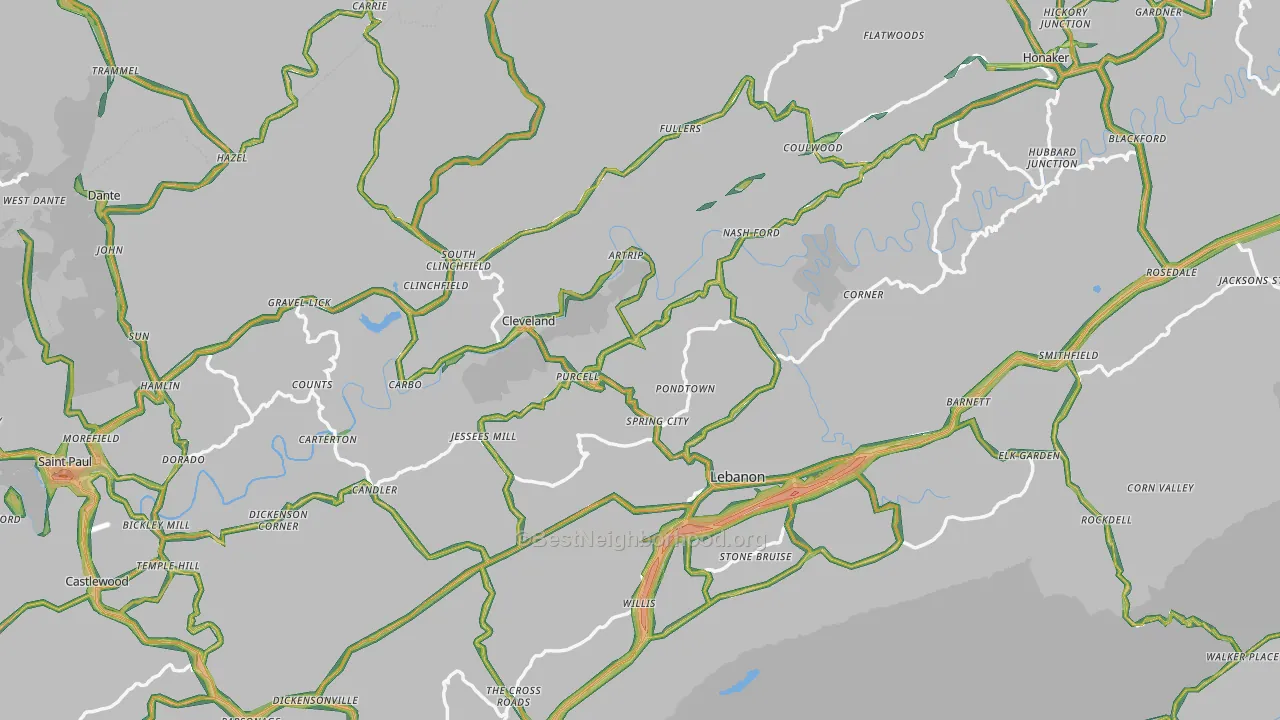 Cleveland, VA Map of Noise Levels in Cleveland
