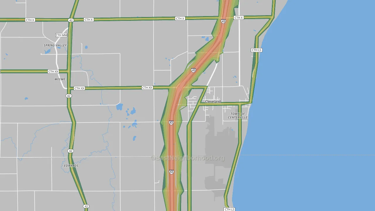 Cleveland, WI Map of Noise Levels in Cleveland