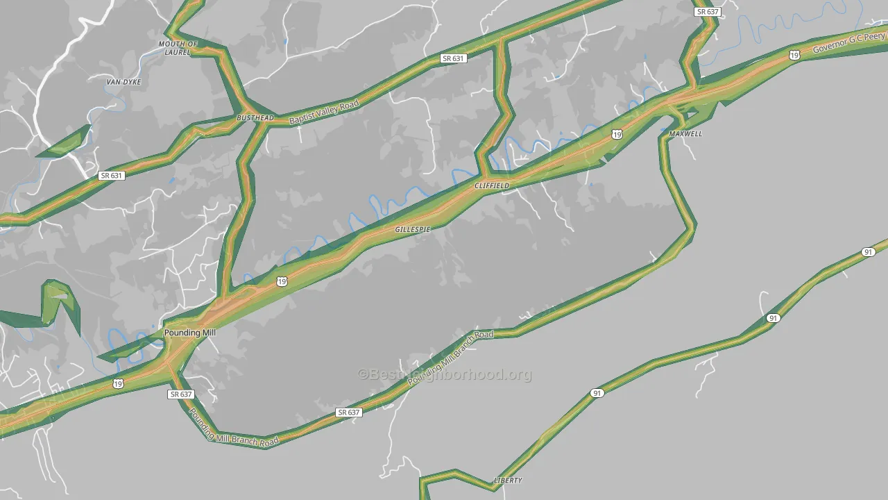 Cliffield, VA Map of Noise Levels in Cliffield