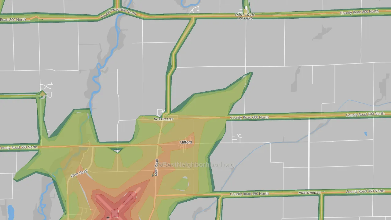 Clifford, IN Map of Noise Levels in Clifford