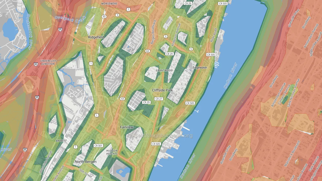 Cliffside Park, NJ Map of Noise Levels in Cliffside Park