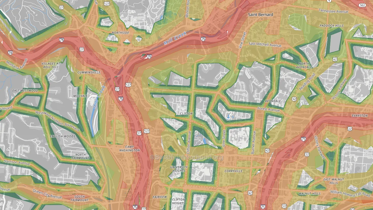 Clifton, Cincinnati, OH Map of Noise Levels in Clifton
