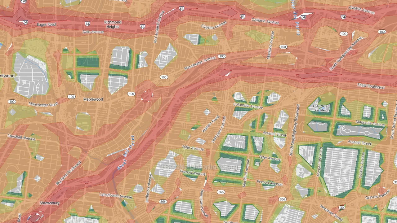 Clifton Heights, St. Louis, MO Map of Noise Levels in Clifton Heights