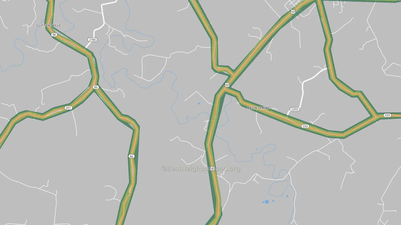 Clifton Mills, KY Map of Noise Levels in Clifton Mills