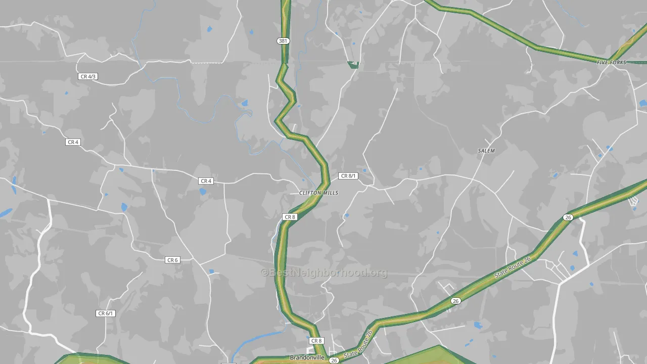 Clifton Mills, WV Map of Noise Levels in Clifton Mills
