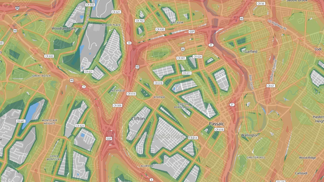 Clifton, NJ Map of Noise Levels in Clifton