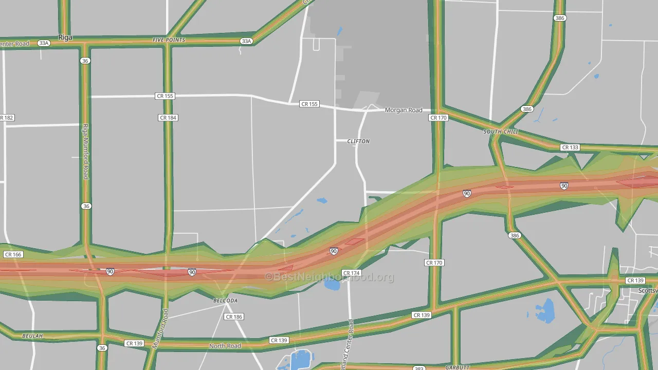 Clifton, NY Map of Noise Levels in Clifton