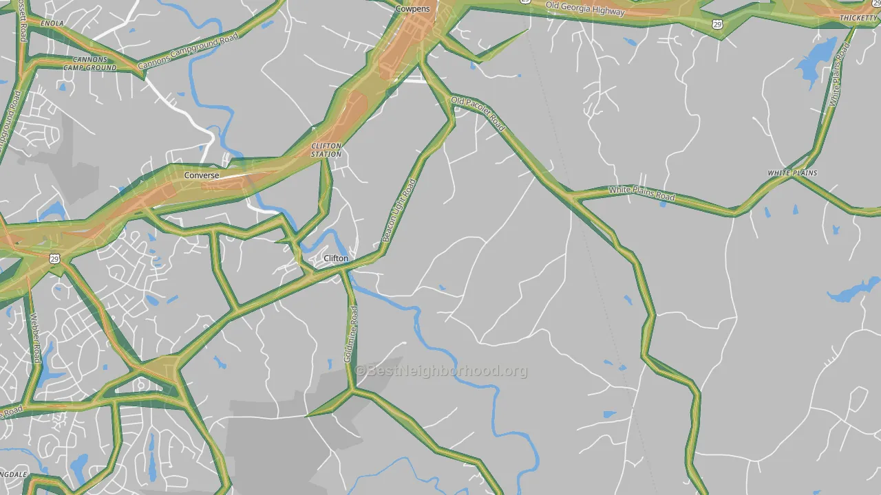 Clifton, SC Map of Noise Levels in Clifton