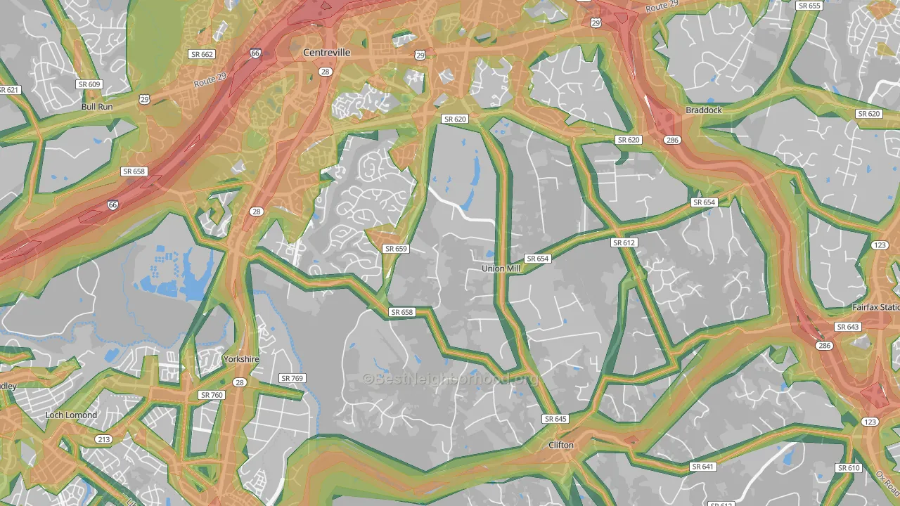 Clifton, VA Map of Noise Levels in Clifton