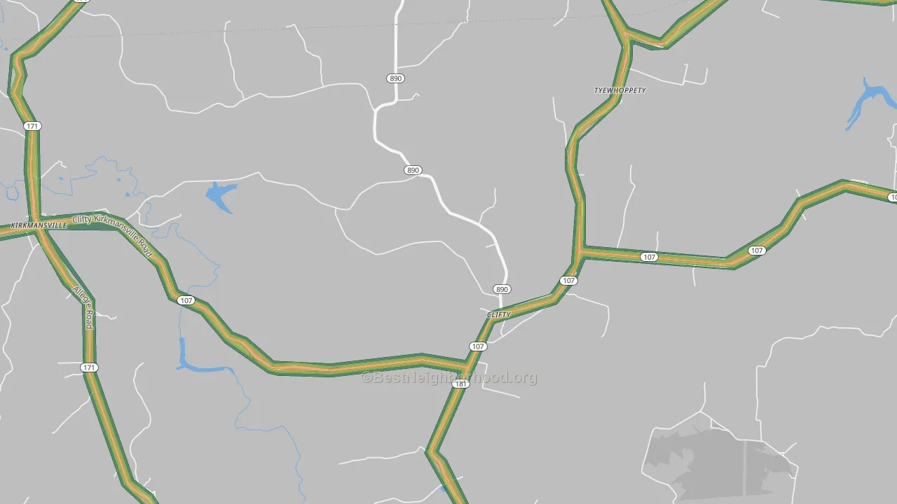 Clifty, KY Map of Noise Levels in Clifty