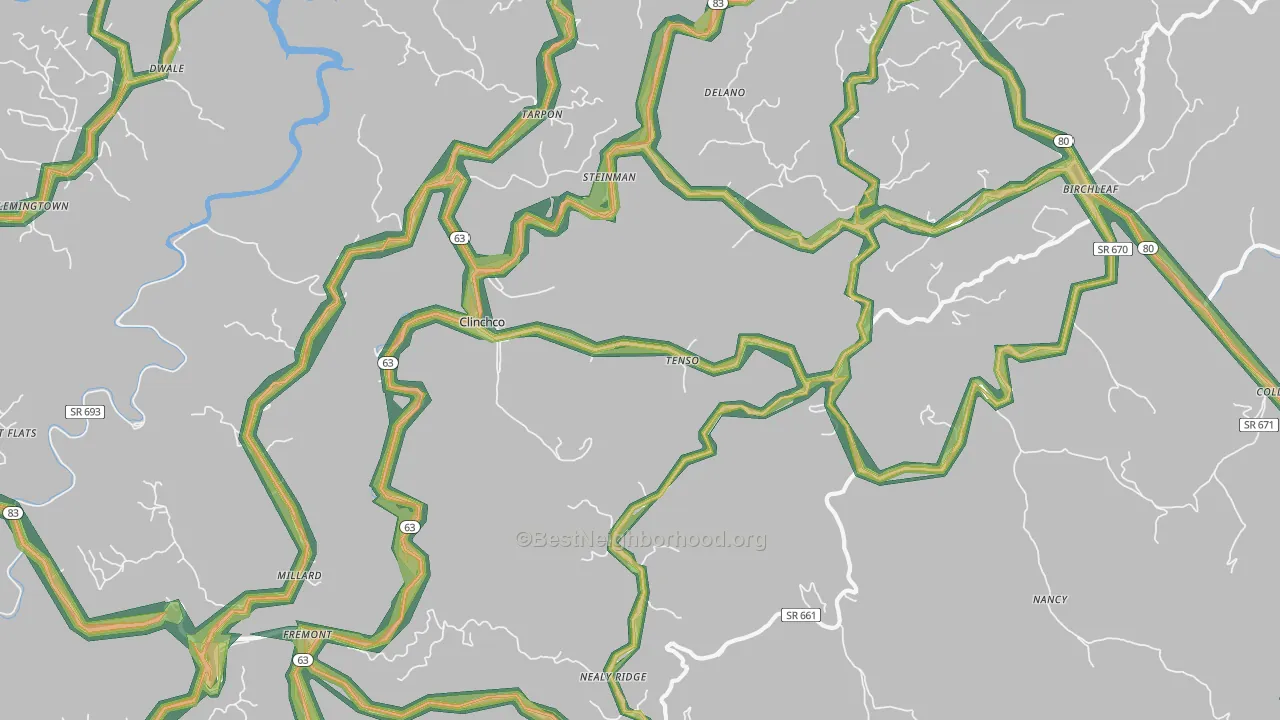 Clinchco, VA Map of Noise Levels in Clinchco