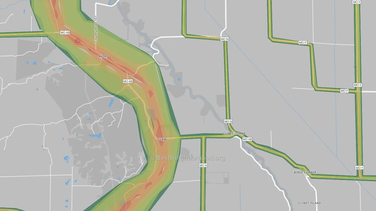 Clines Island, MO Map of Noise Levels in Clines Island