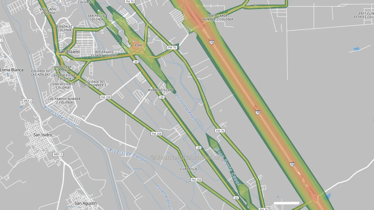 Clint, TX Map of Noise Levels in Clint