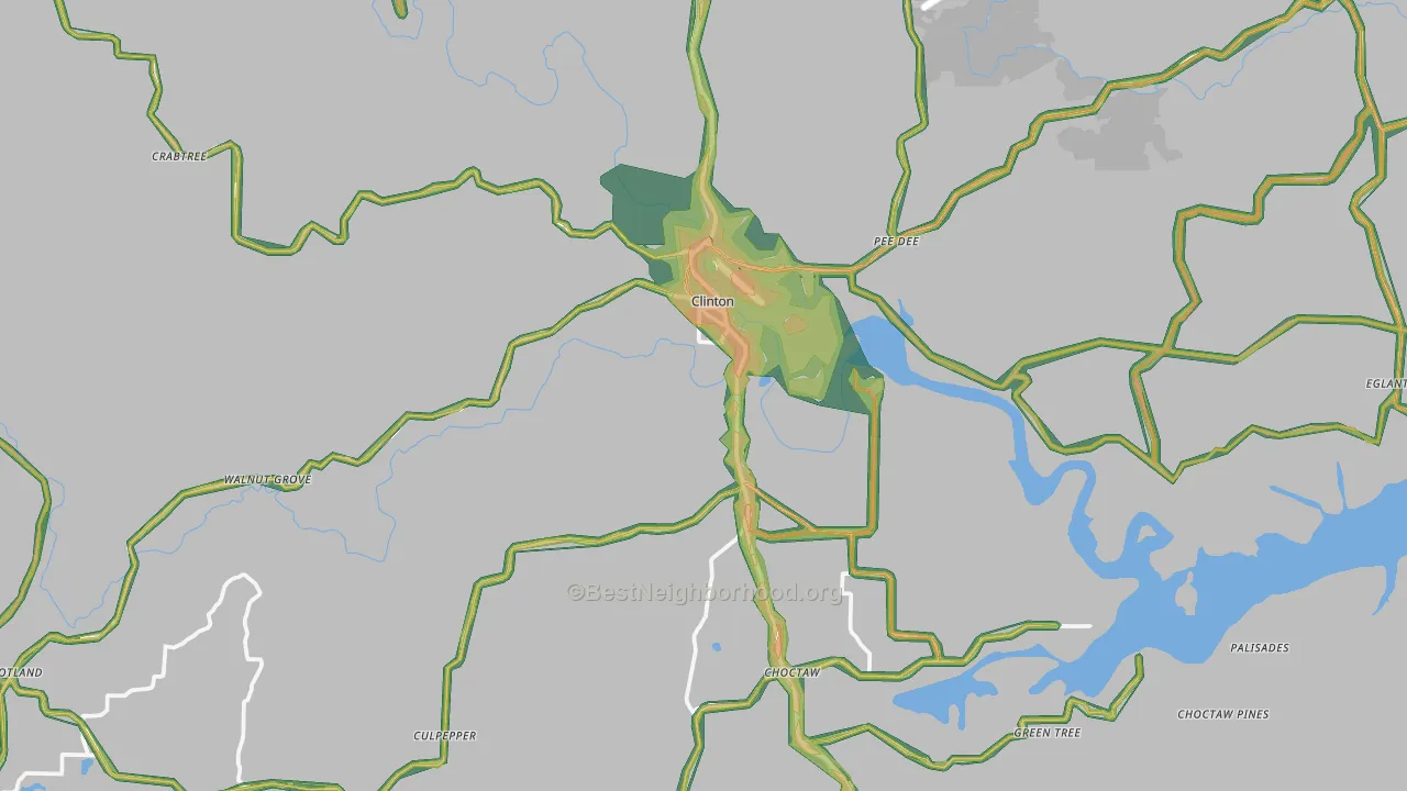 Clinton, AR Map of Noise Levels in Clinton