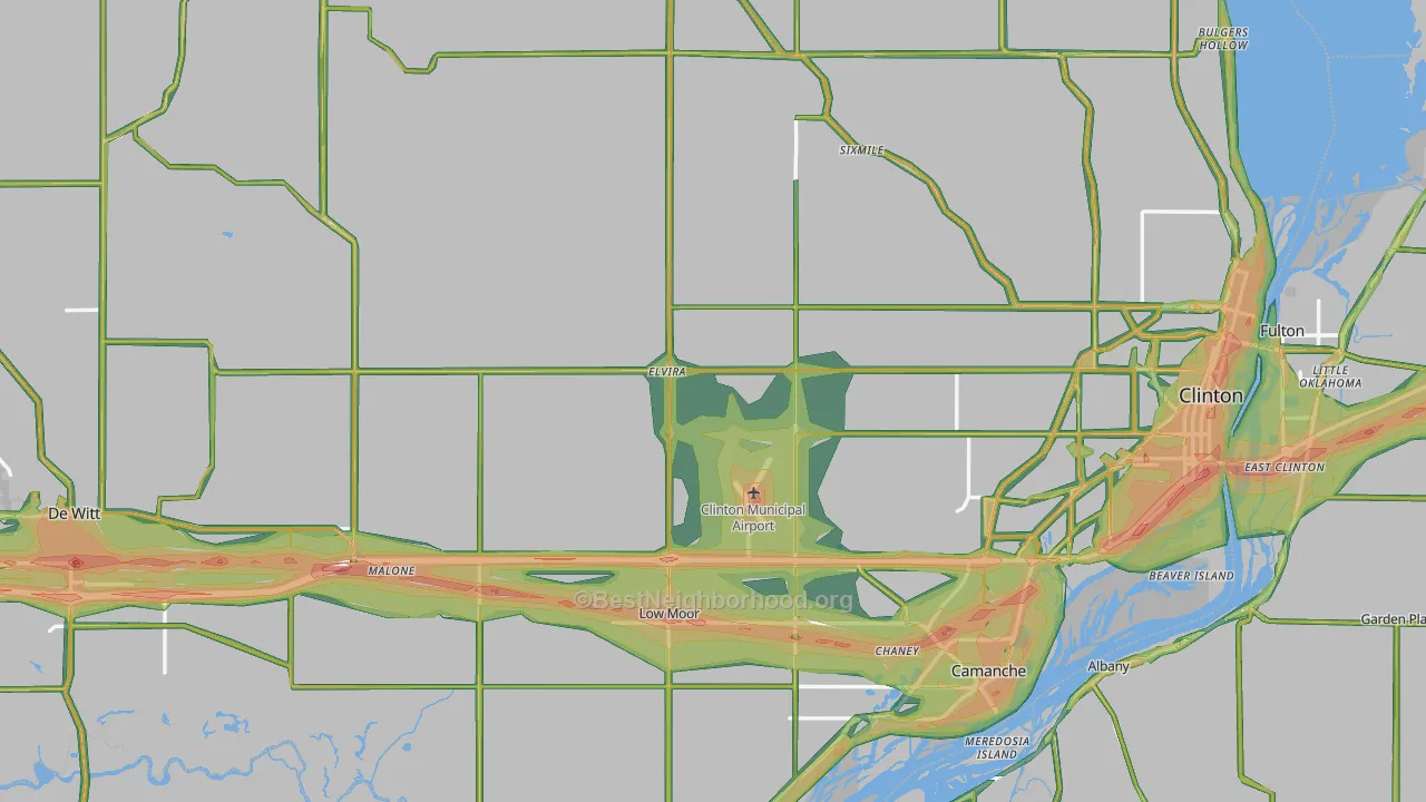 Clinton County, IA Map of Noise Levels in Clinton County