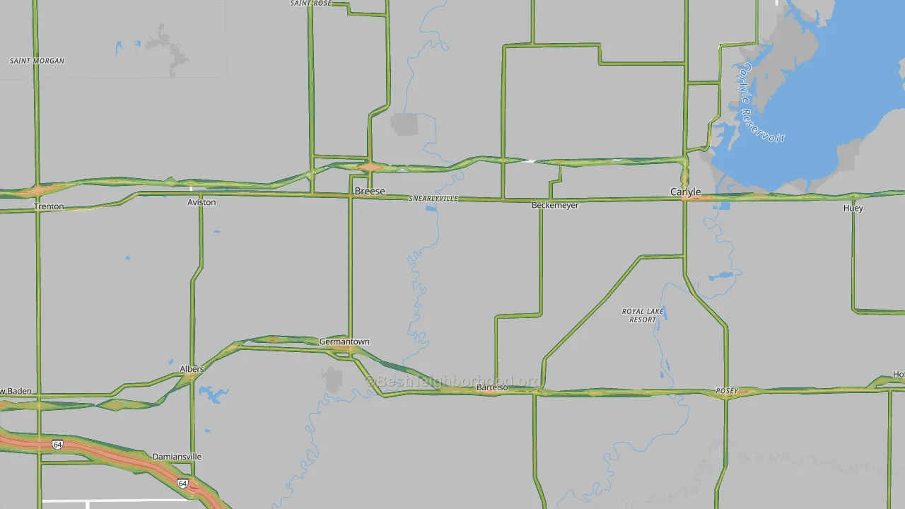 Clinton County, IL Map of Noise Levels in Clinton County