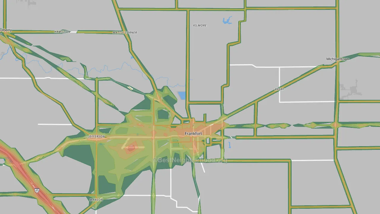 Clinton County, IN Map of Noise Levels in Clinton County