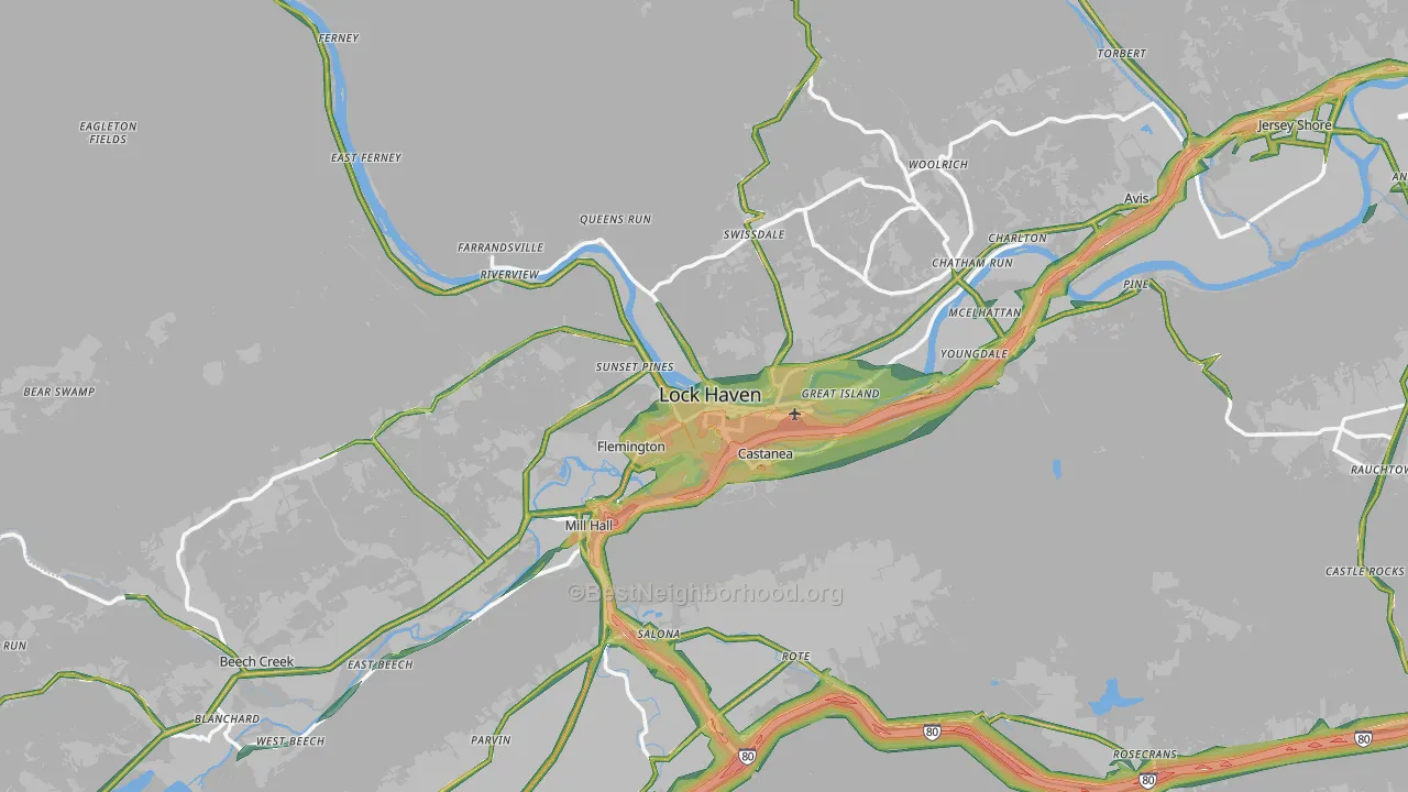 Clinton County, PA Map of Noise Levels in Clinton County