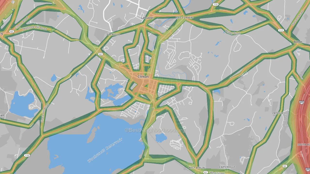 Clinton, MA Map of Noise Levels in Clinton