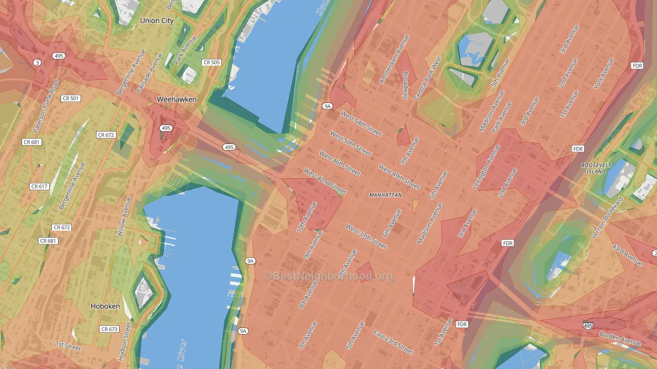 Clinton, Manhattan, NY Map of Noise Levels in Clinton