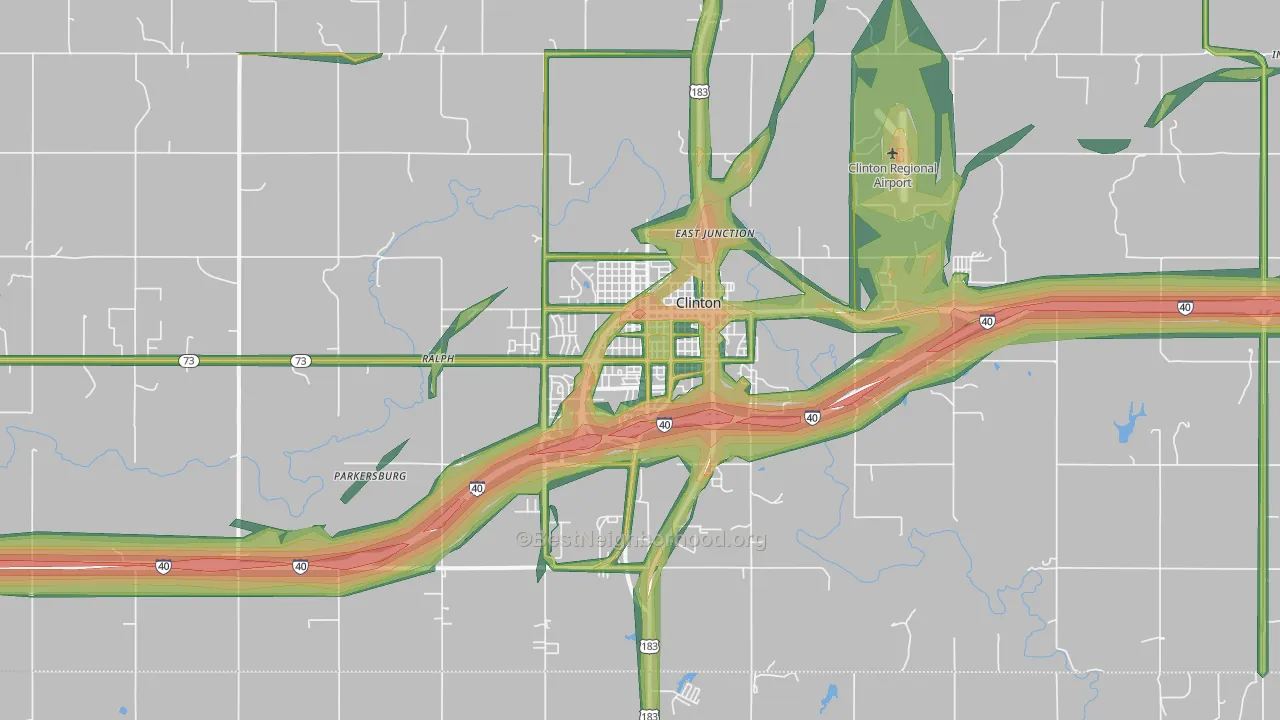 Clinton, OK Map of Noise Levels in Clinton