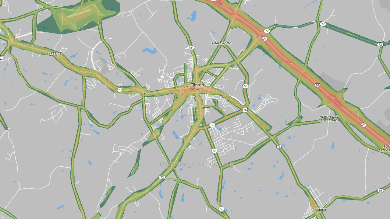 Clinton, SC Map of Noise Levels in Clinton